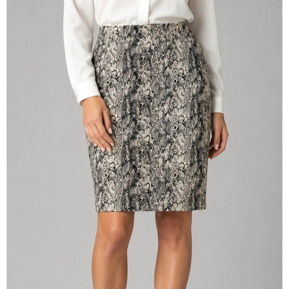 TALBOTS Snakeskin Python Print Pencil Skirt Women 6 Black Beige Professional